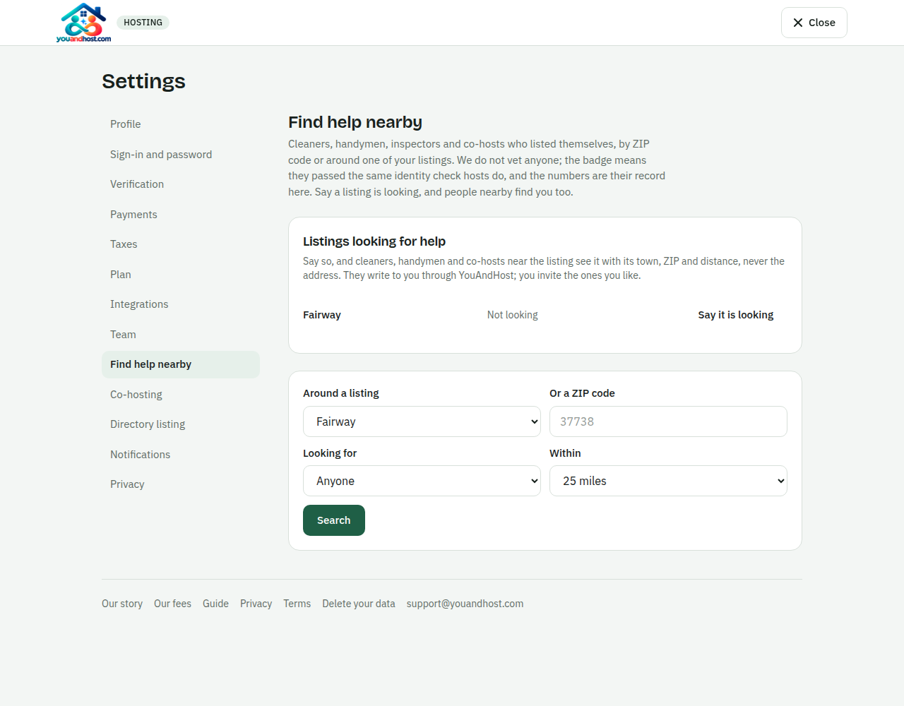 Find help nearby: the search around a listing and the people who listed themselves.