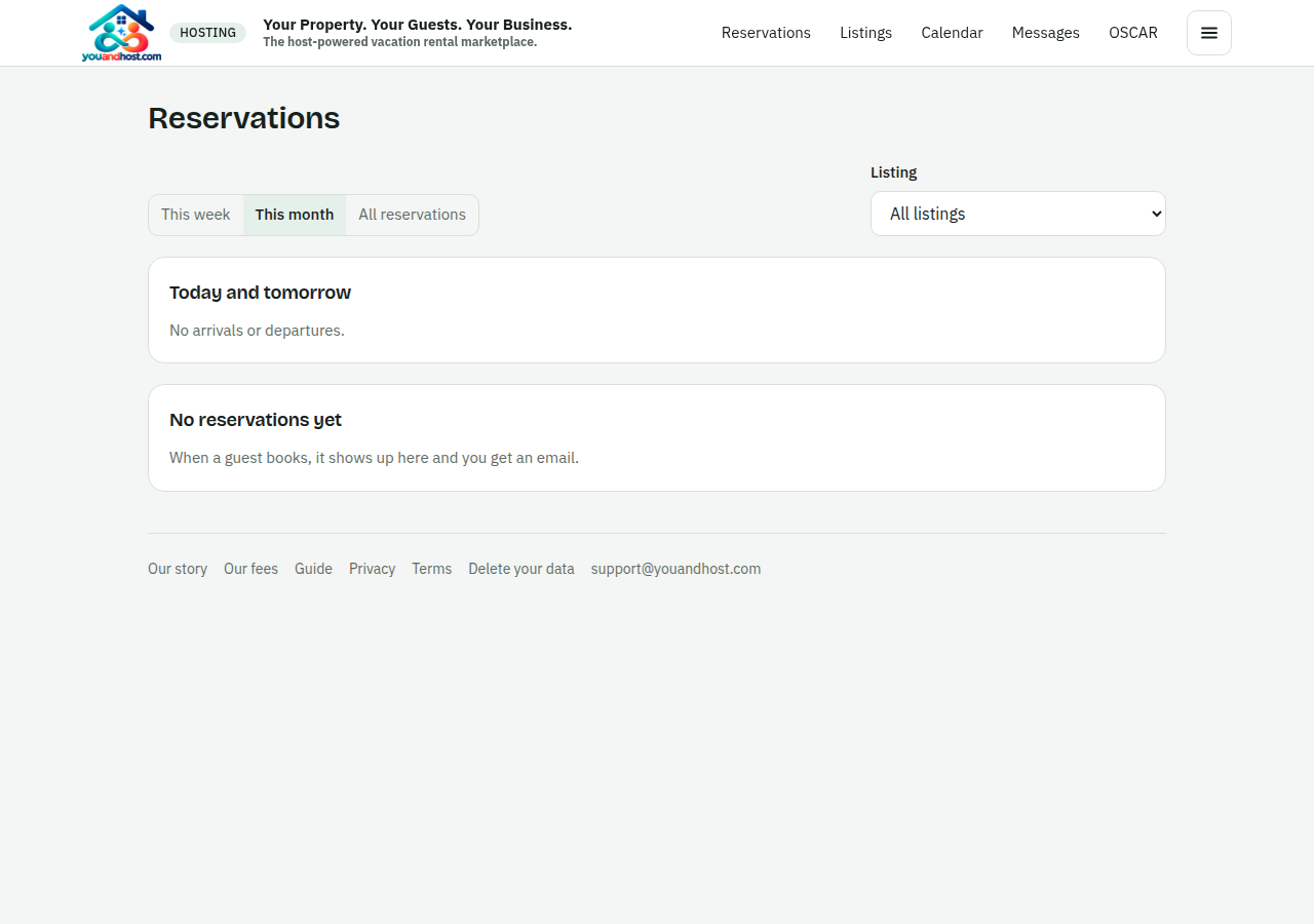 Hosting, Reservations: upcoming stays, requests waiting for an answer, and what each guest paid.